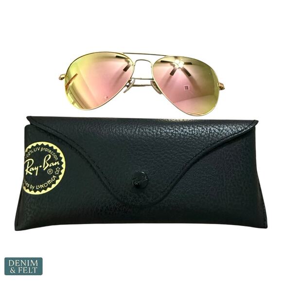Ray-Ban RB3025 Aviator Sunglasses 112/Z2 Gold Pink Mirror Lens 58mm NEW - Picture 1 of 12